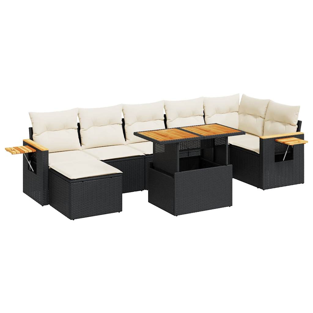 Set Divani da Giardino con Cuscini 8 pz Nero Polyrattan Acacia | homemem39