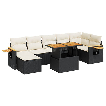 Set Divani da Giardino con Cuscini 8 pz Nero Polyrattan Acacia | homemem39