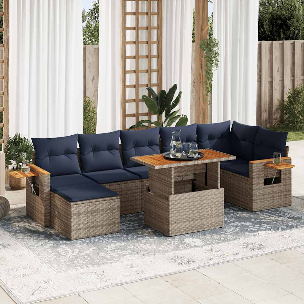 Set Divani Giardino 8 pz con Cuscini Marrone Polyrattan Acacia | homemem39
