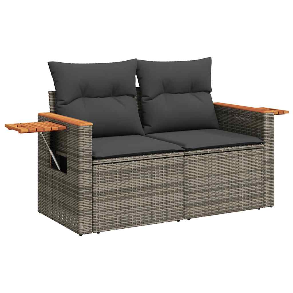 Set Divano da Giardino 9pz con Cuscini Grigio Polyrattan Acacia