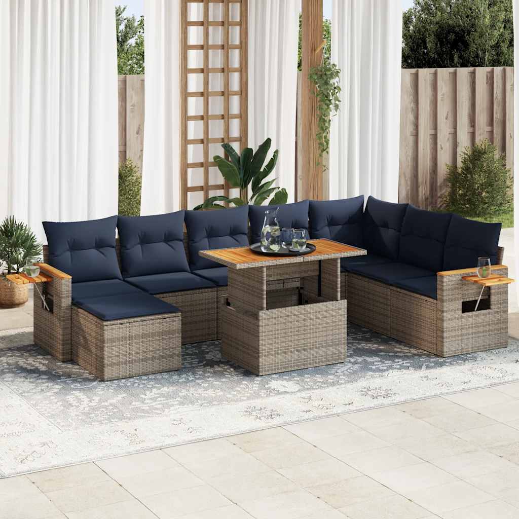 Divano Giardino 10 pz con Cuscini Grigio in Polyrattan Acacia | homemem39