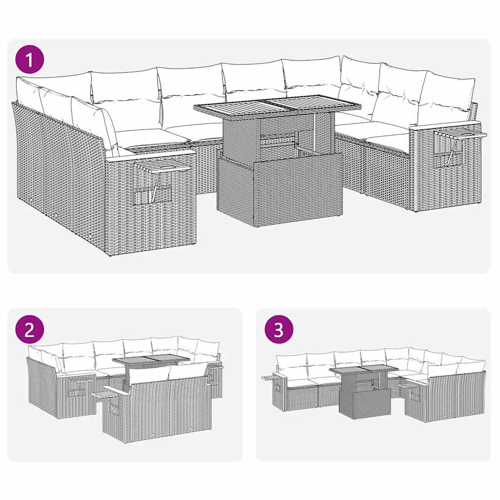 Set Divani Giardino 10pz con Cuscini Nero in Polyrattan Acacia | homemem39