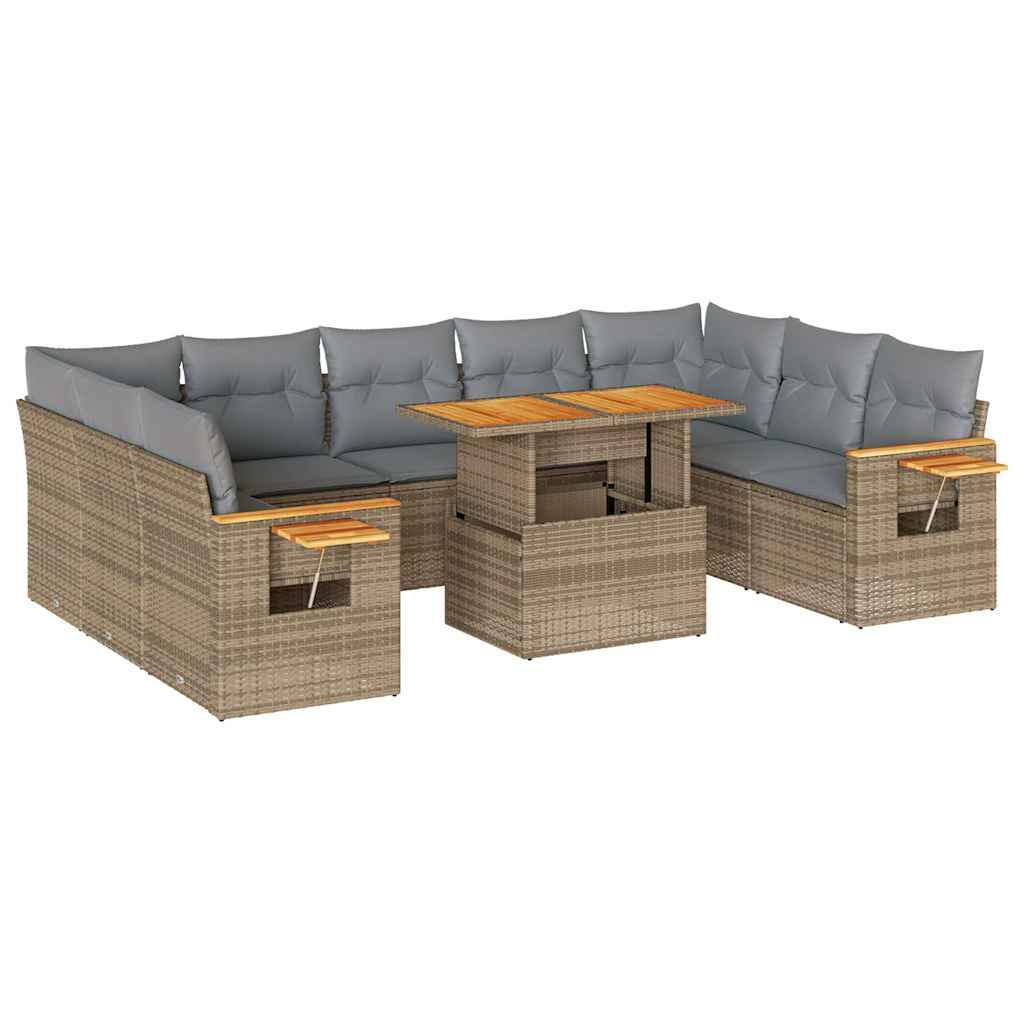 Divano da Giardino 10 pz con Cuscini Beige in Polyrattan Acacia | homemem39