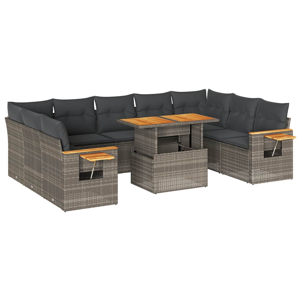 Divano Giardino 10 pz con Cuscini Grigio in Polyrattan Acacia | homemem39