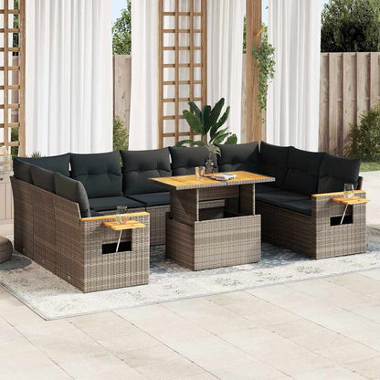 Divano Giardino 10 pz con Cuscini Grigio in Polyrattan Acacia | homemem39