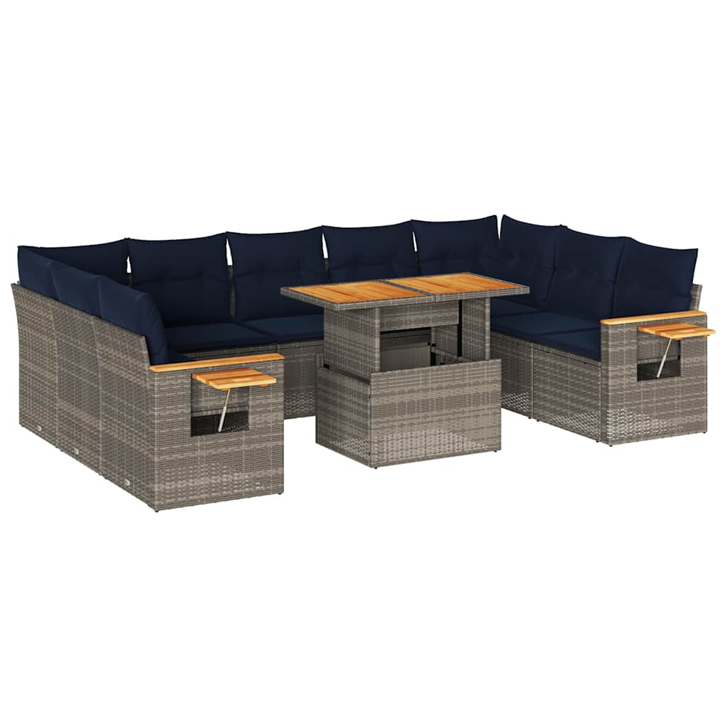 Divano Giardino 10 pz con Cuscini Grigio in Polyrattan Acacia | homemem39