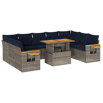 Divano Giardino 10 pz con Cuscini Grigio in Polyrattan Acacia | homemem39