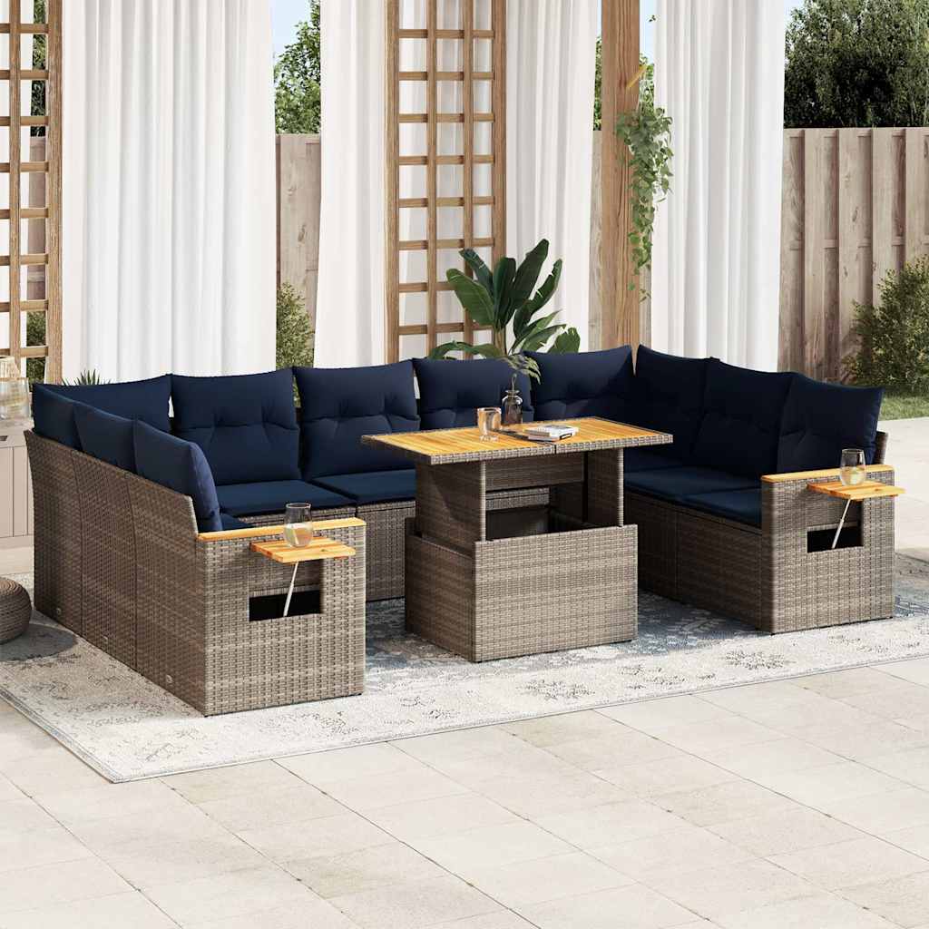 Divano Giardino 10 pz con Cuscini Grigio in Polyrattan Acacia | homemem39