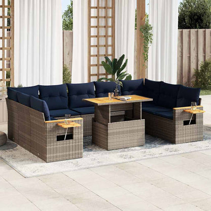 Divano Giardino 10 pz con Cuscini Grigio in Polyrattan Acacia | homemem39