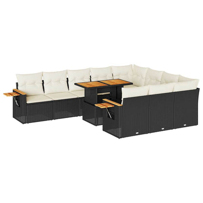 Set Divani da Giardino 11 pz con Cuscini Polyrattan Acacia