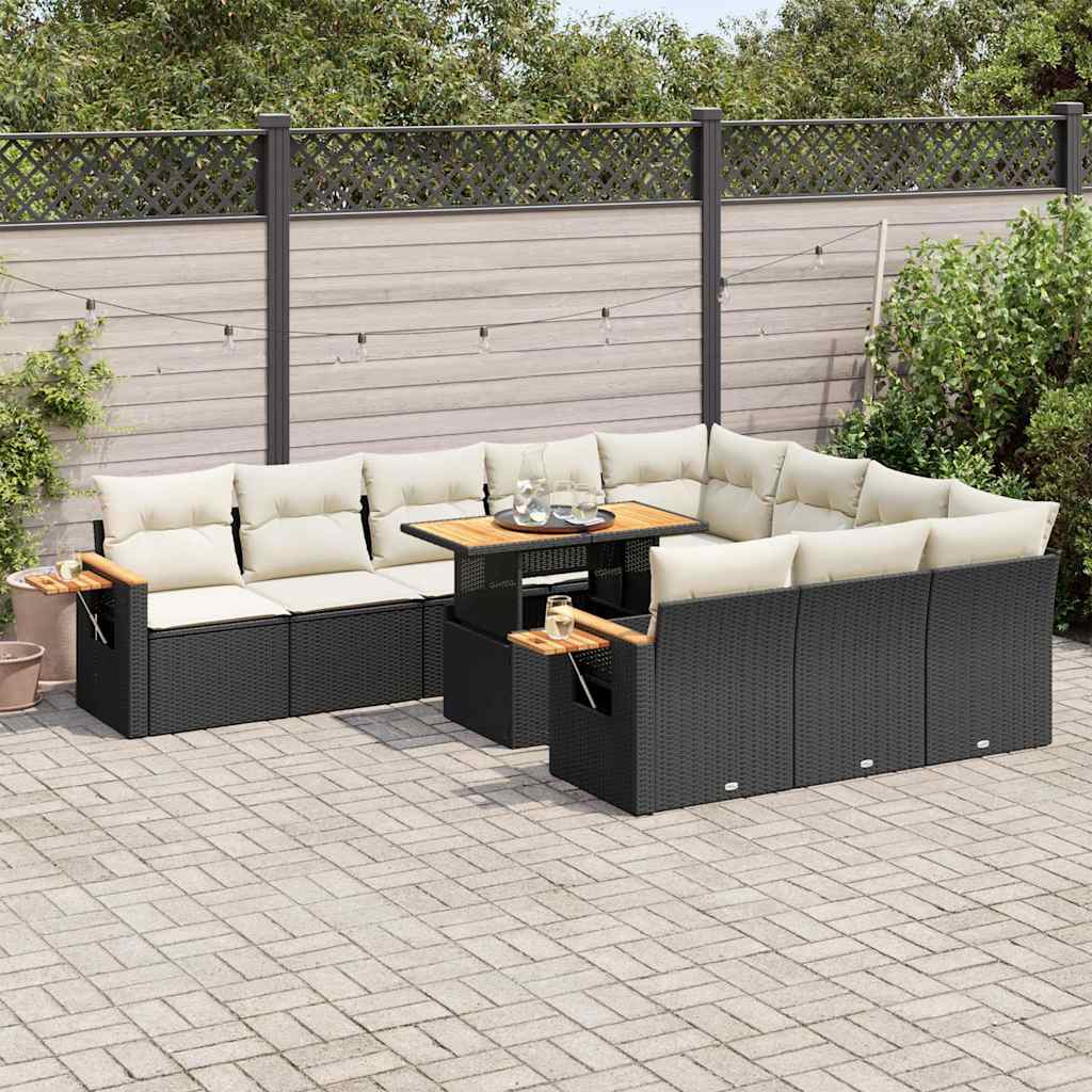 Set Divani da Giardino 11 pz con Cuscini Polyrattan Acacia Nero | homemem39
