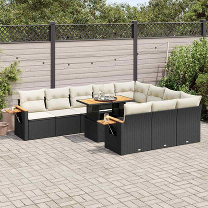 Set Divani da Giardino 11 pz con Cuscini Polyrattan Acacia