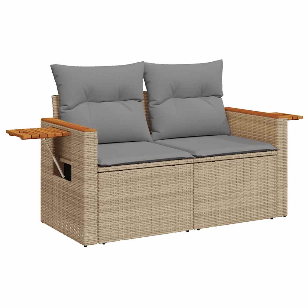 Set Divani da Giardino 11pz con Cuscini Beige Acacia Polyrattan | homemem39