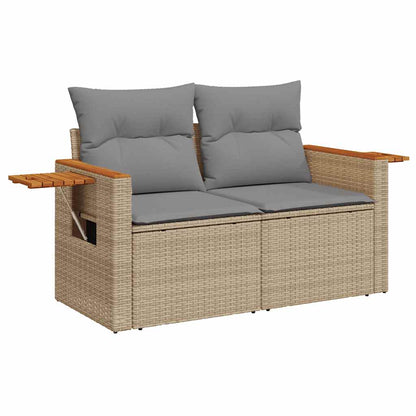 Set Divani da Giardino 11pz con Cuscini Beige Acacia Polyrattan