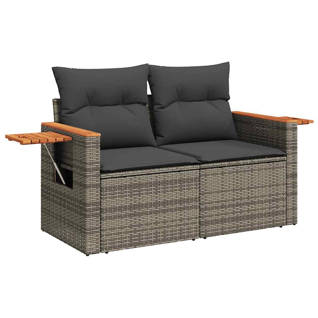 Set Divani Giardino 11 pz con Cuscini Polyrattan Acacia Grigio