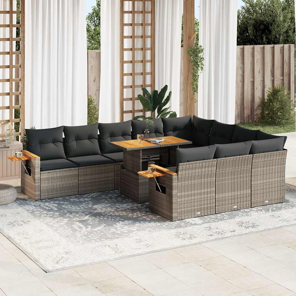 Set Divani Giardino 11 pz con Cuscini Polyrattan Acacia Grigio | homemem39