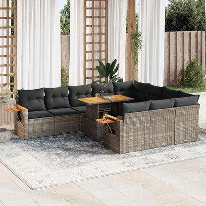 Set Divani Giardino 11 pz con Cuscini Polyrattan Acacia Grigio | homemem39
