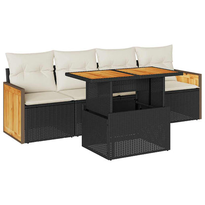 Set Divani da Giardino 5 pz con Cuscini Nero Polyrattan Acacia | homemem39