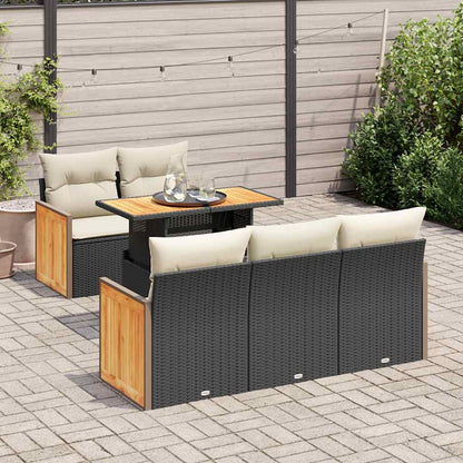Set Divano da Giardino 6 pz con Cuscini Nero Polyrattan Acacia | homemem39