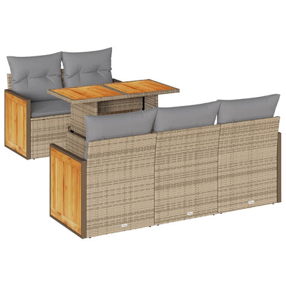 Set Divano da Giardino 6 pz con Cuscini Beige Polyrattan Acacia | homemem39