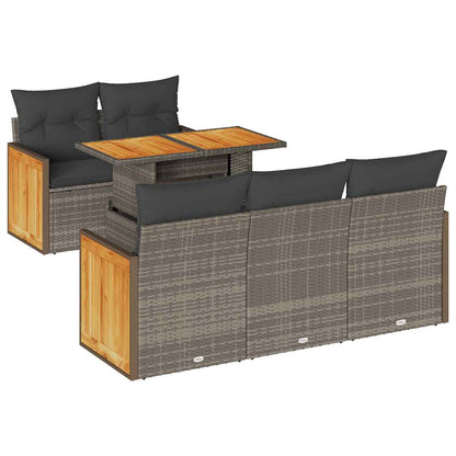 Set Divano da Giardino 6pz con Cuscini Grigio Polyrattan Acacia | homemem39
