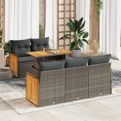 Set Divano da Giardino 6pz con Cuscini Grigio Polyrattan Acacia | homemem39