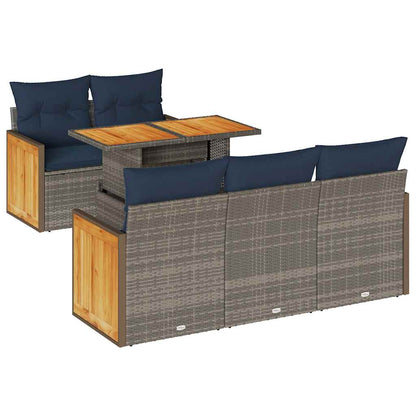 Set Divano da Giardino 6pz con Cuscini Grigio Polyrattan Acacia | homemem39