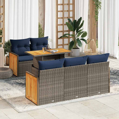 Set Divano da Giardino 6pz con Cuscini Grigio Polyrattan Acacia | homemem39