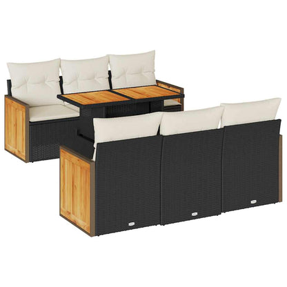 Set Divani da Giardino con Cuscini 7pz Nero Polyrattan Acacia | homemem39