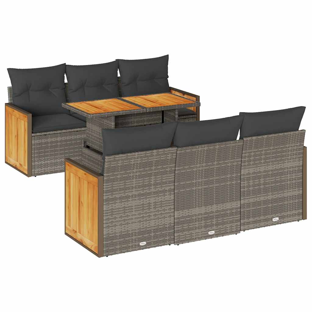 Set Divani da Giardino 7pz con Cuscini Grigio Polyrattan Acacia | homemem39
