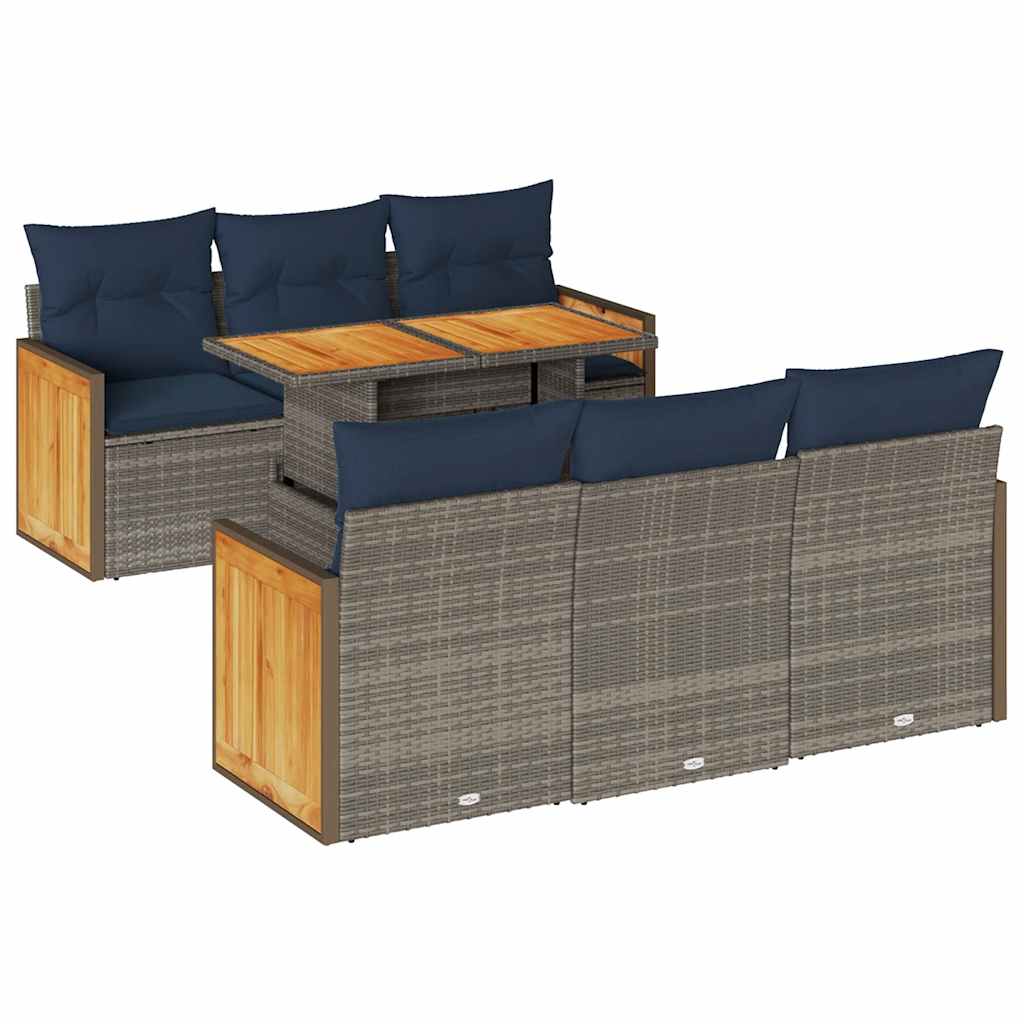 Set Divani da Giardino 7pz con Cuscini Grigio Polyrattan Acacia | homemem39