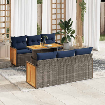 Set Divani da Giardino 7pz con Cuscini Grigio Polyrattan Acacia | homemem39