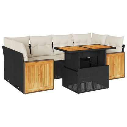 Set Divani da Giardino con Cuscini 7pz Nero Polyrattan Acacia | homemem39