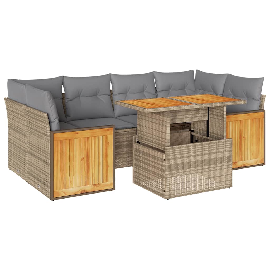 Set Divani da Giardino 7 pz con Cuscini Beige Polyrattan Acacia | homemem39