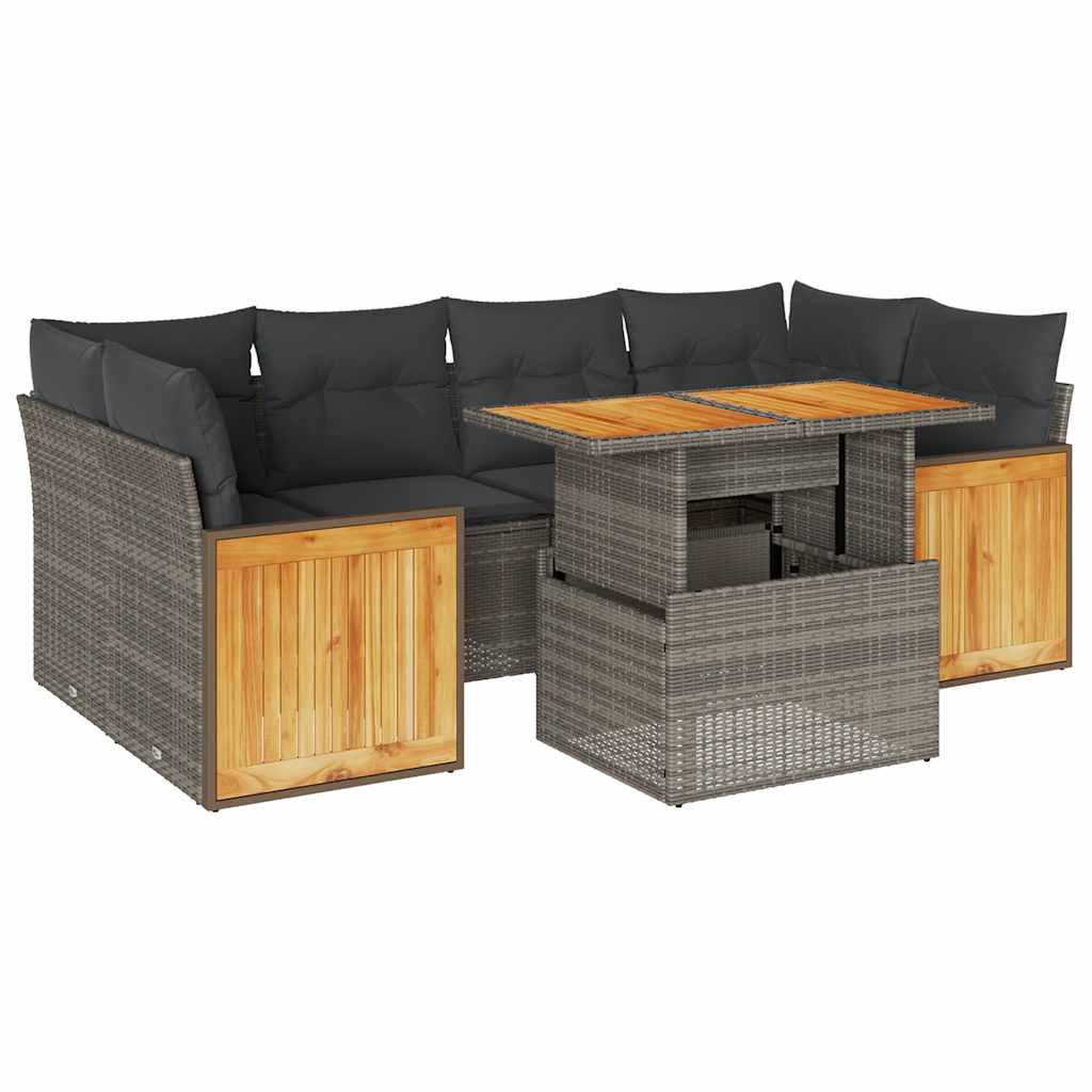 Set Divani da Giardino 7pz con Cuscini Grigio Polyrattan Acacia | homemem39