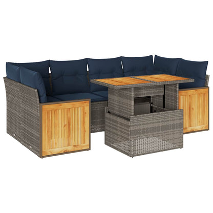 Set Divani da Giardino 7pz con Cuscini Grigio Polyrattan Acacia | homemem39