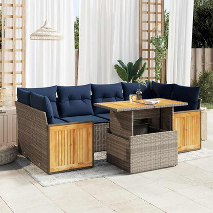 Set Divani da Giardino 7pz con Cuscini Grigio Polyrattan Acacia | homemem39
