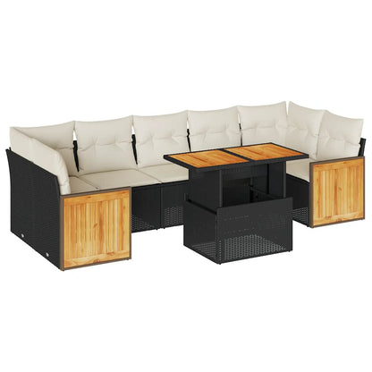 Set Divani da Giardino con Cuscini 8 pz Nero Polyrattan Acacia | homemem39