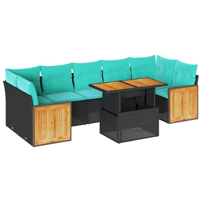 Set Divani Giardino 10pz con Cuscini Nero in Polyrattan Acacia | homemem39
