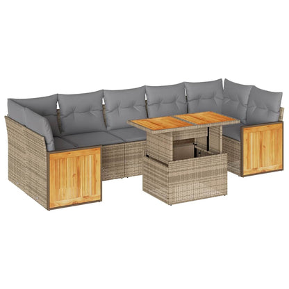 Set Divano da Giardino 8 pz con Cuscini Beige Polyrattan Acacia