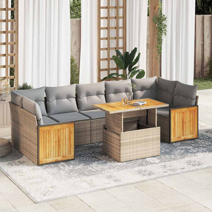 Set Divano da Giardino 8 pz con Cuscini Beige Polyrattan Acacia