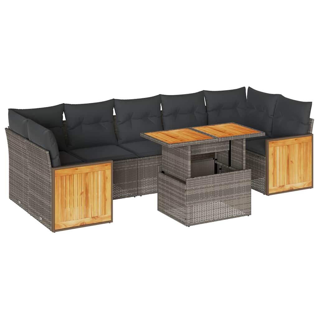 Set Divano da Giardino 8pz con Cuscini Grigio Polyrattan Acacia | homemem39