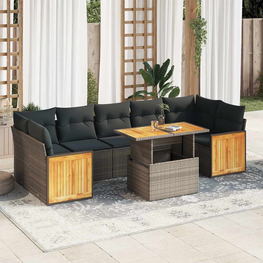 Set Divano da Giardino 8pz con Cuscini Grigio Polyrattan Acacia | homemem39