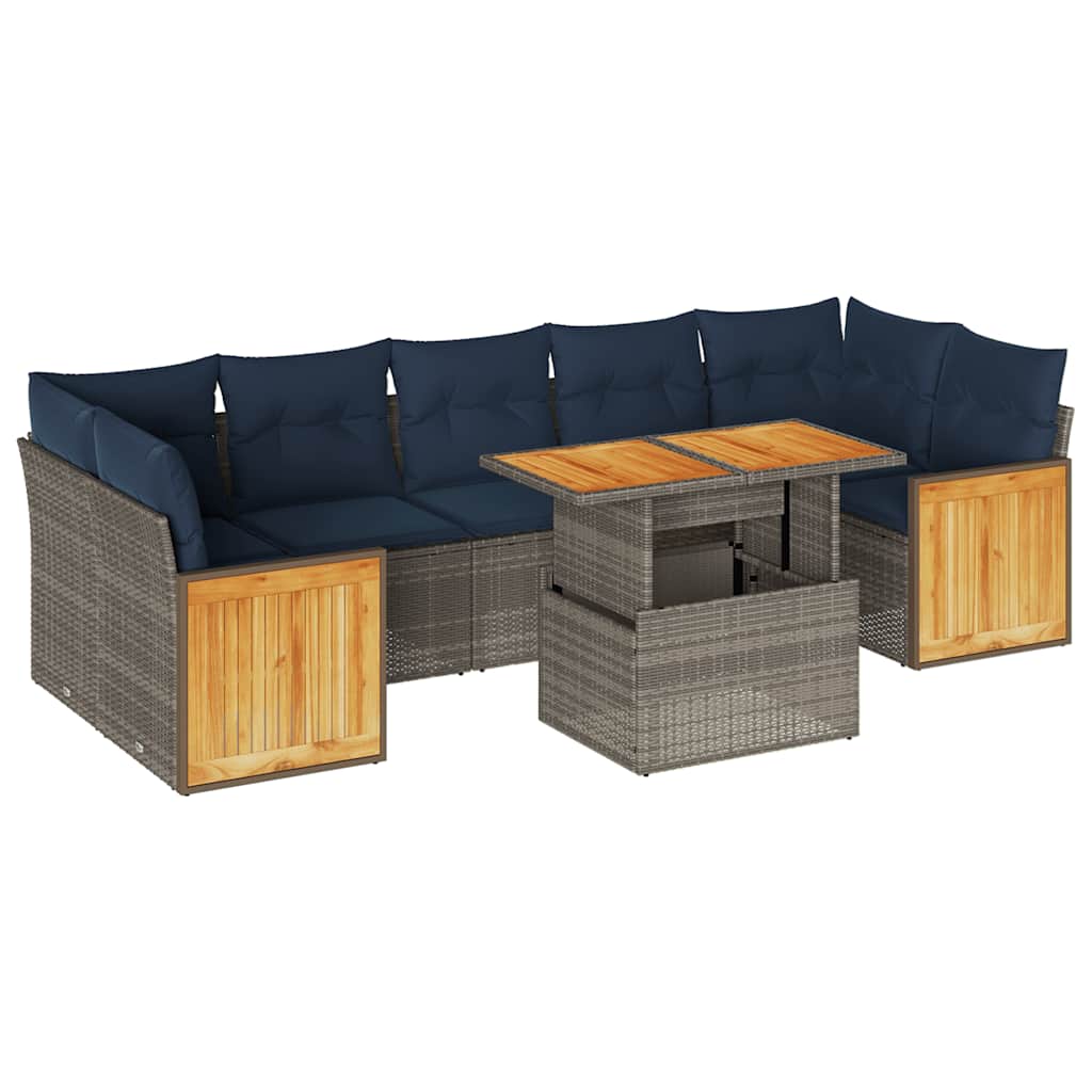 Set Divano da Giardino 8pz con Cuscini Grigio Polyrattan Acacia | homemem39