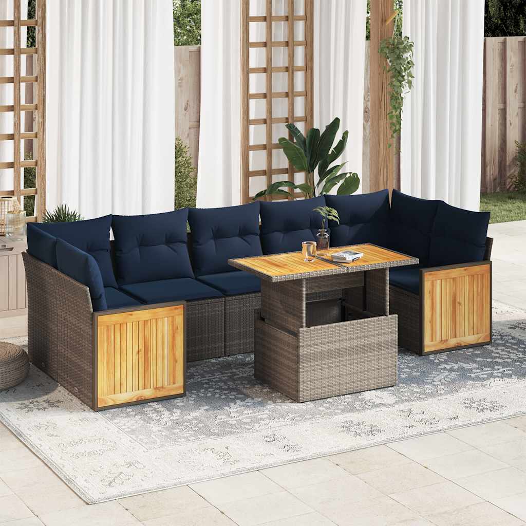 Set Divano da Giardino 8pz con Cuscini Grigio Polyrattan Acacia | homemem39