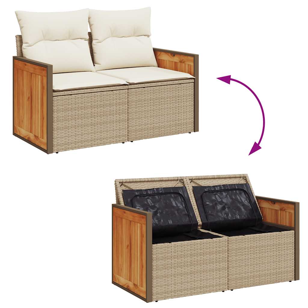 Set Divano da Giardino 9 pz con Cuscini Beige Polyrattan Acacia | homemem39