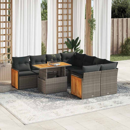 Set Divano da Giardino 9pz con Cuscini Grigio Polyrattan Acacia | homemem39