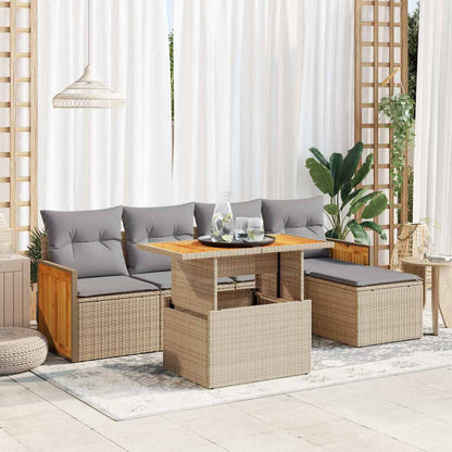 Set Divano da Giardino 6 pz con Cuscini Beige Polyrattan Acacia | homemem39