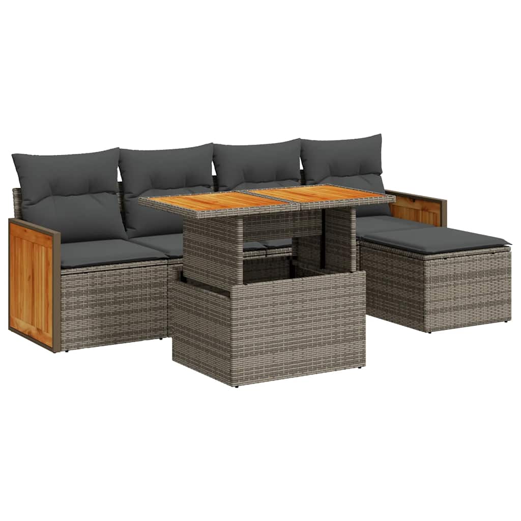 Set Divano da Giardino 6pz con Cuscini Grigio Polyrattan Acacia | homemem39