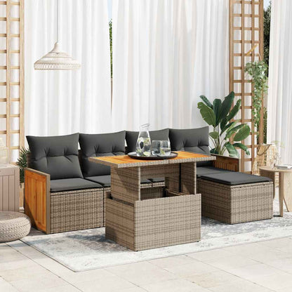 Set Divano da Giardino 6pz con Cuscini Grigio Polyrattan Acacia | homemem39